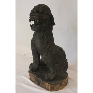 Antique Carved Wood Chinese Foo Dog | Work of Man