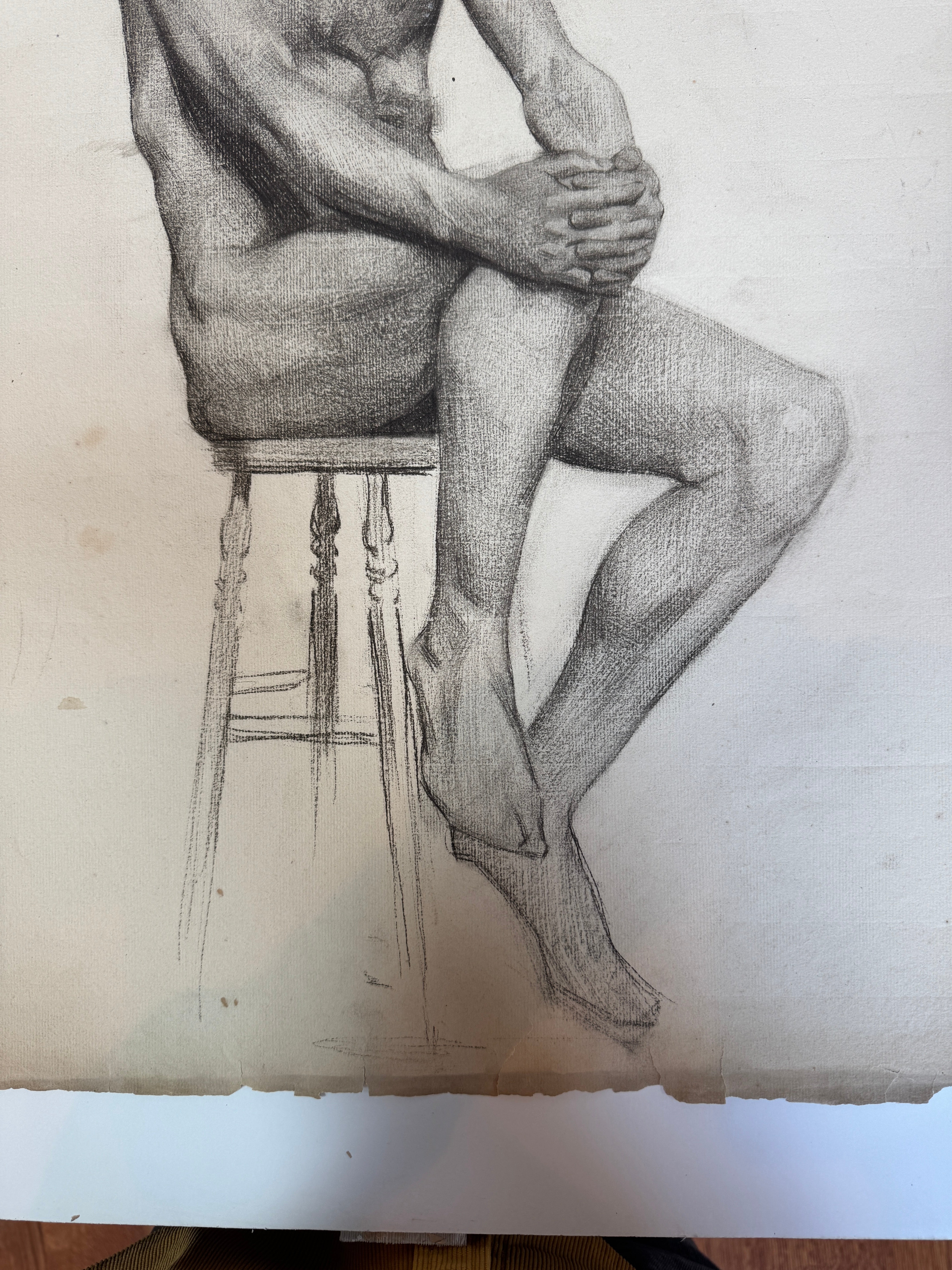 AW6-001: Egbert Cadmus Studio Drawing of a Seated Male - Pencil & Charcoal