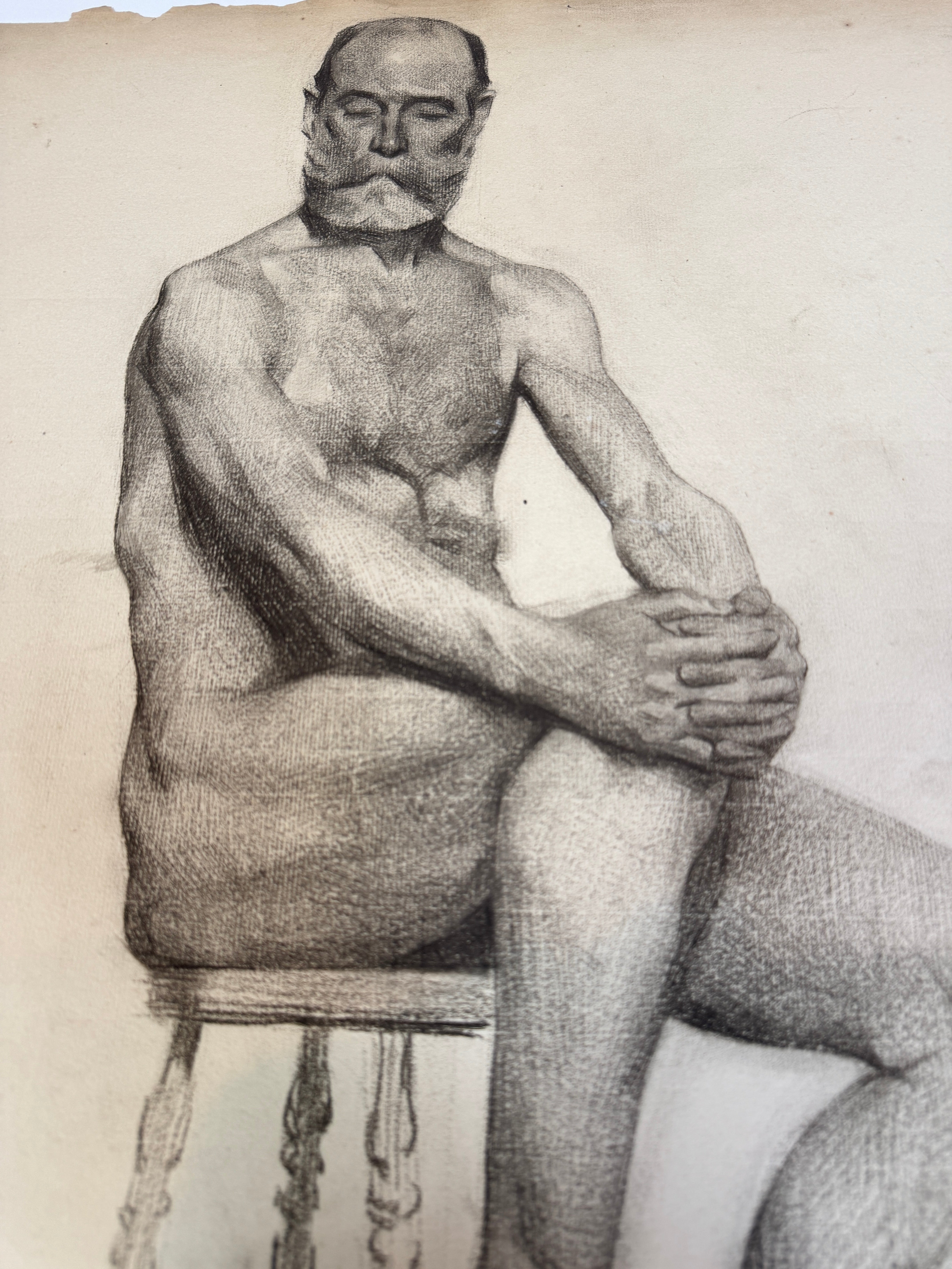 AW6-001: Egbert Cadmus Studio Drawing of a Seated Male - Pencil & Charcoal
