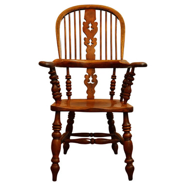 Antique Mid 19th Century Yew Wood & Elm American Sack Back Windsor Armchair | Work of Man