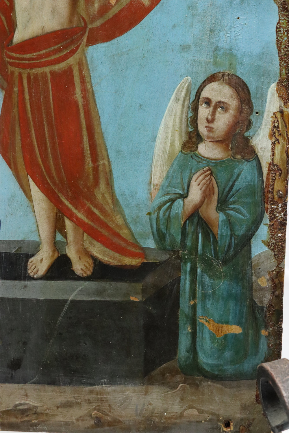 AW940: Russian Icon Christ With Arch Angeles Oil on Wood Board 19th Century