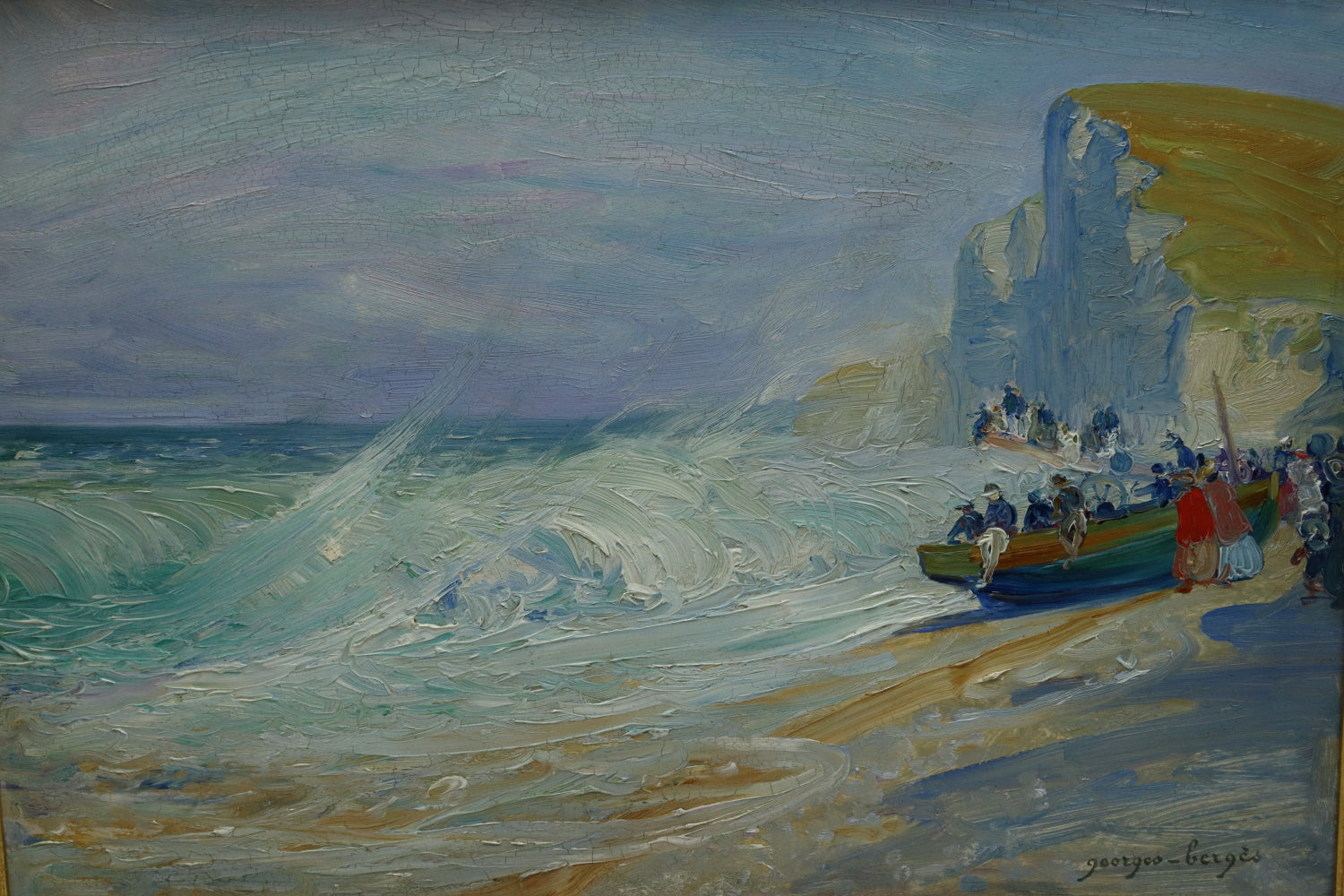 AW483: Georges Berges - Seashore - Oil on Mahogany Board