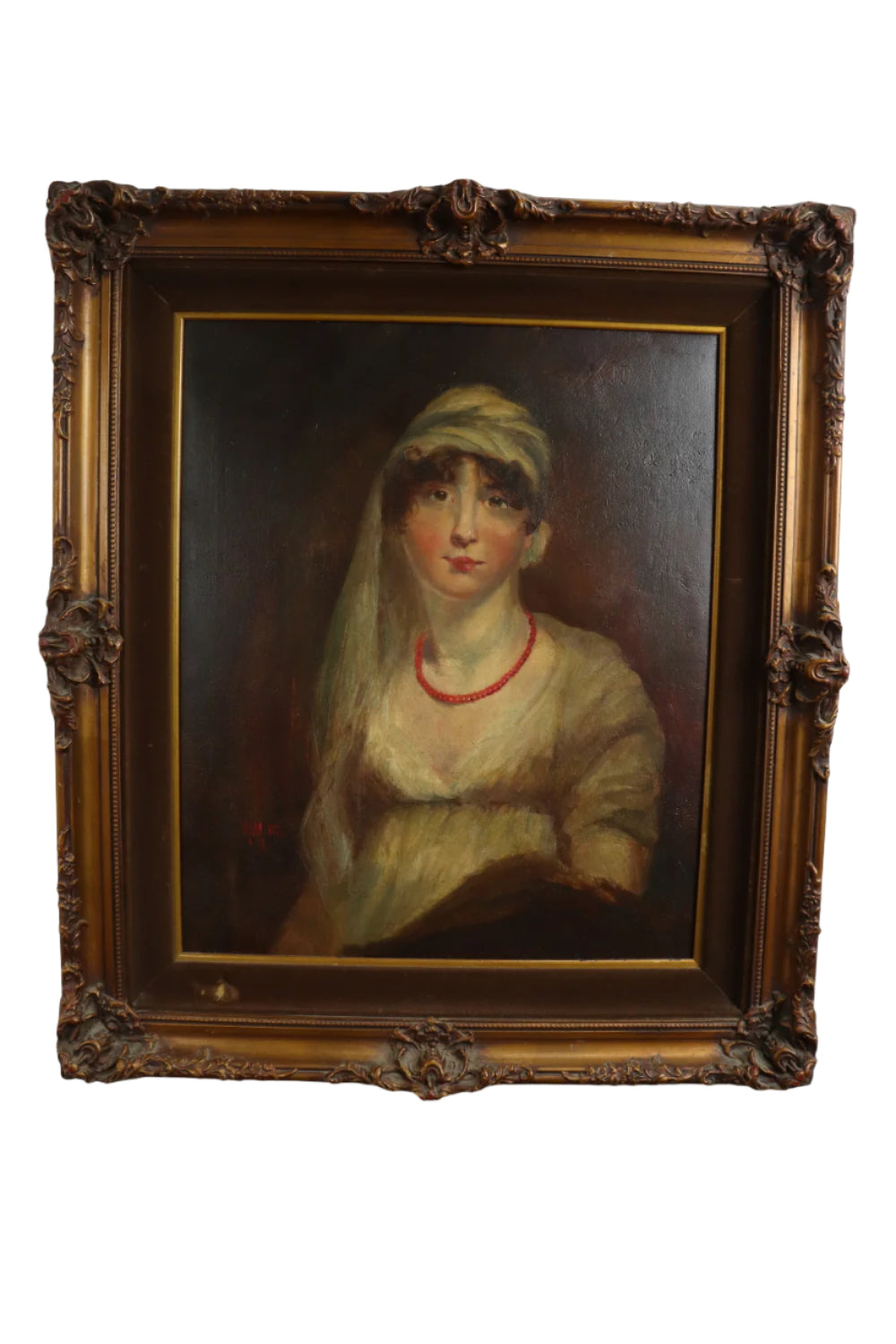 TE Morton - American School - Late 19th C Portrait of a Lady - Oil on Canvas Painting | Work of Man