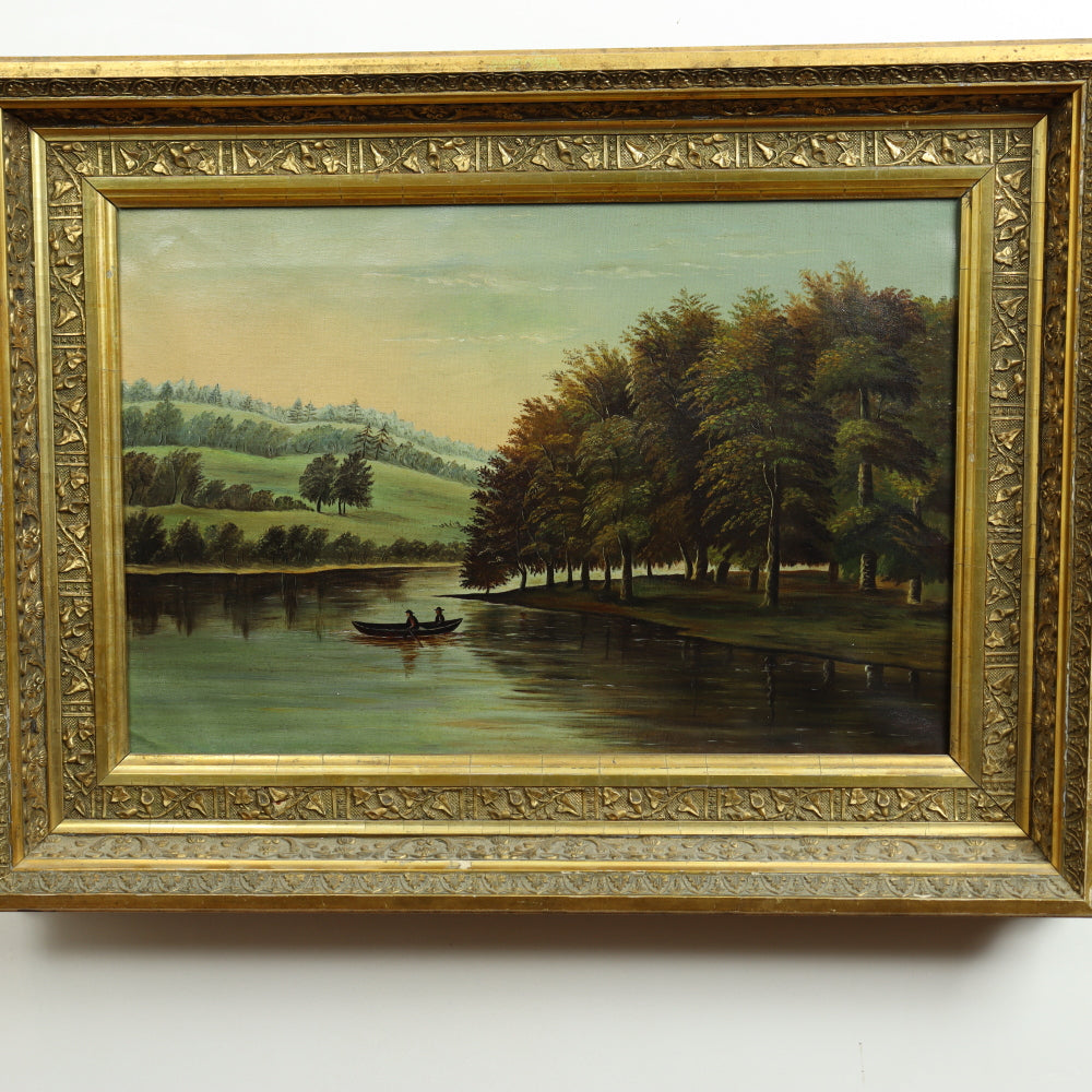 AW552: Hudson River Valley (American) School - River Landscape in Period Frame - Oil on Canvas