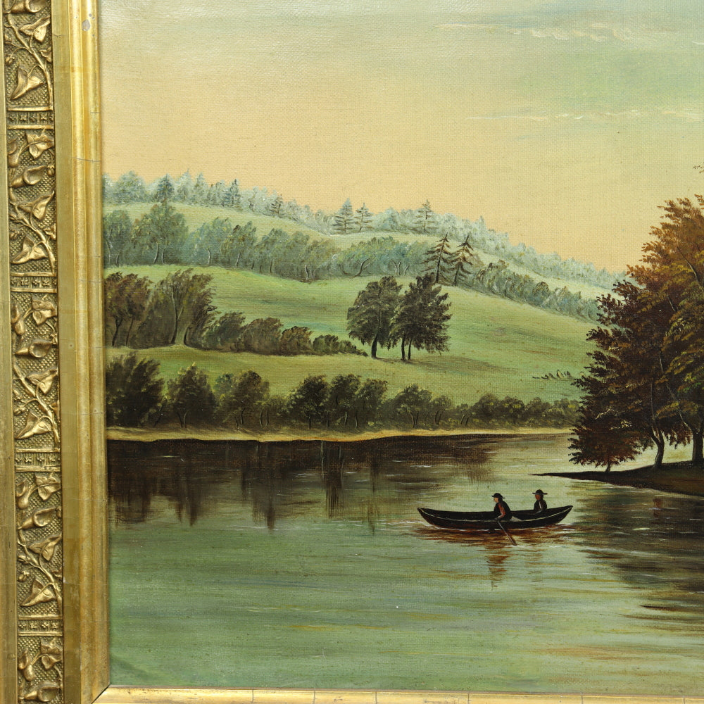 AW552: Hudson River Valley (American) School - River Landscape in Period Frame - Oil on Canvas