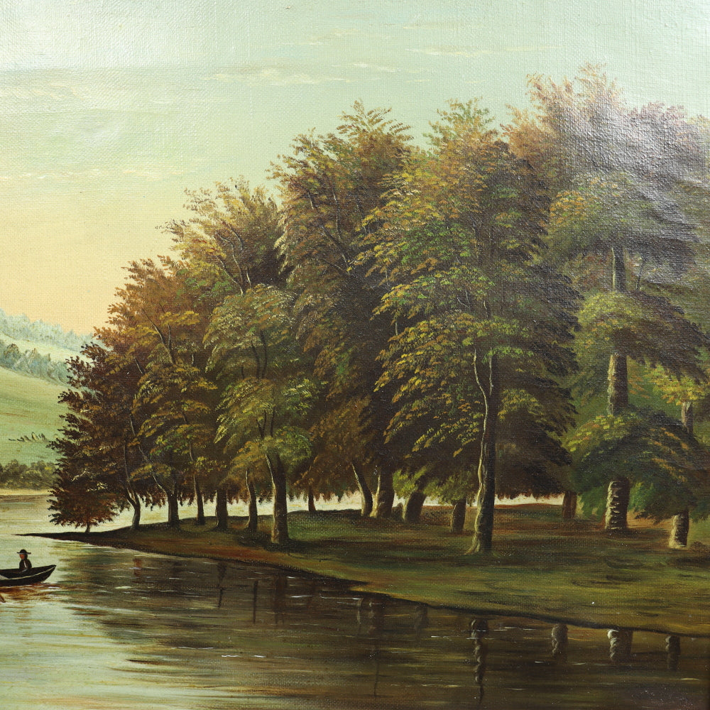 AW552: Hudson River Valley (American) School - River Landscape in Period Frame - Oil on Canvas