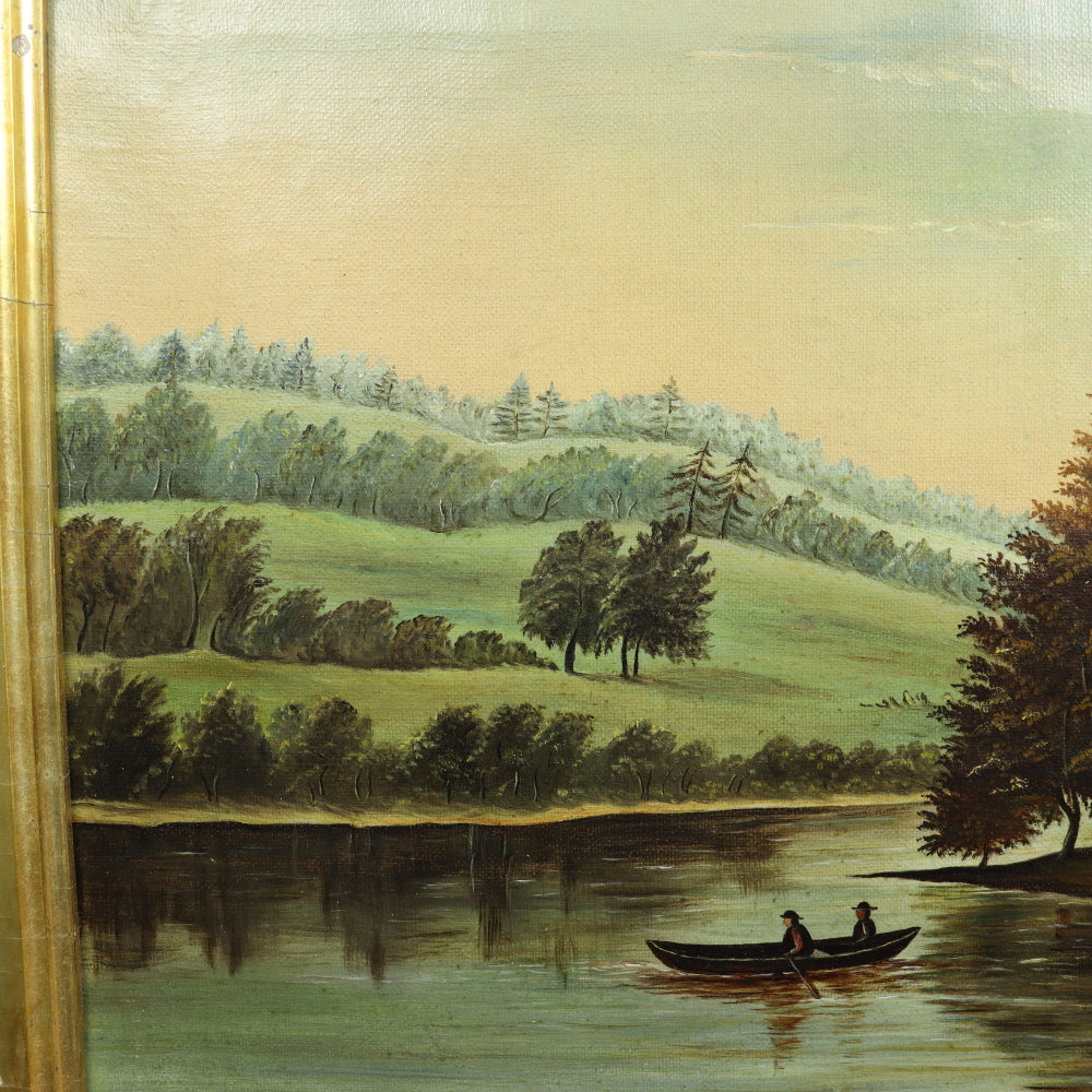 AW552: Hudson River Valley (American) School - River Landscape in Period Frame - Oil on Canvas