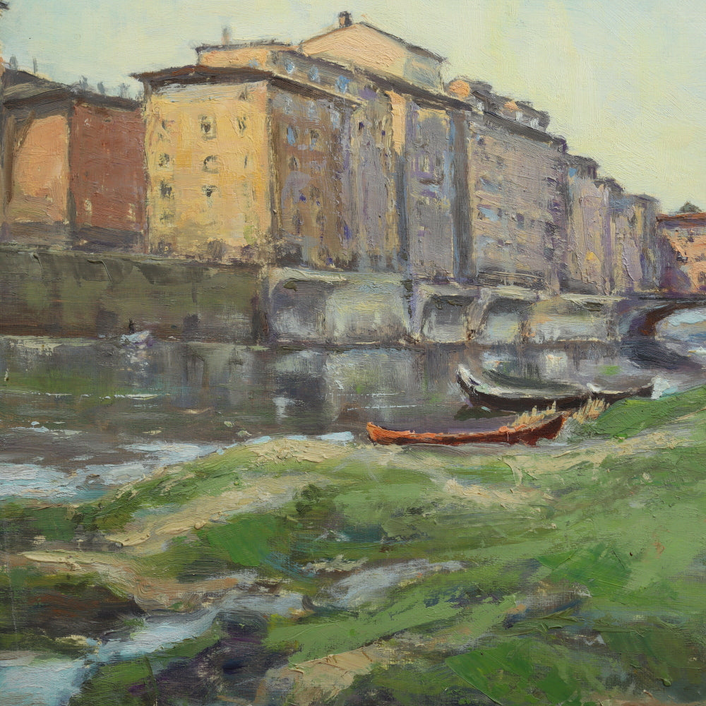 AW554: Aage Hansen View of the Ponte Vecchio, Florence Oil Painting Circa 1959
