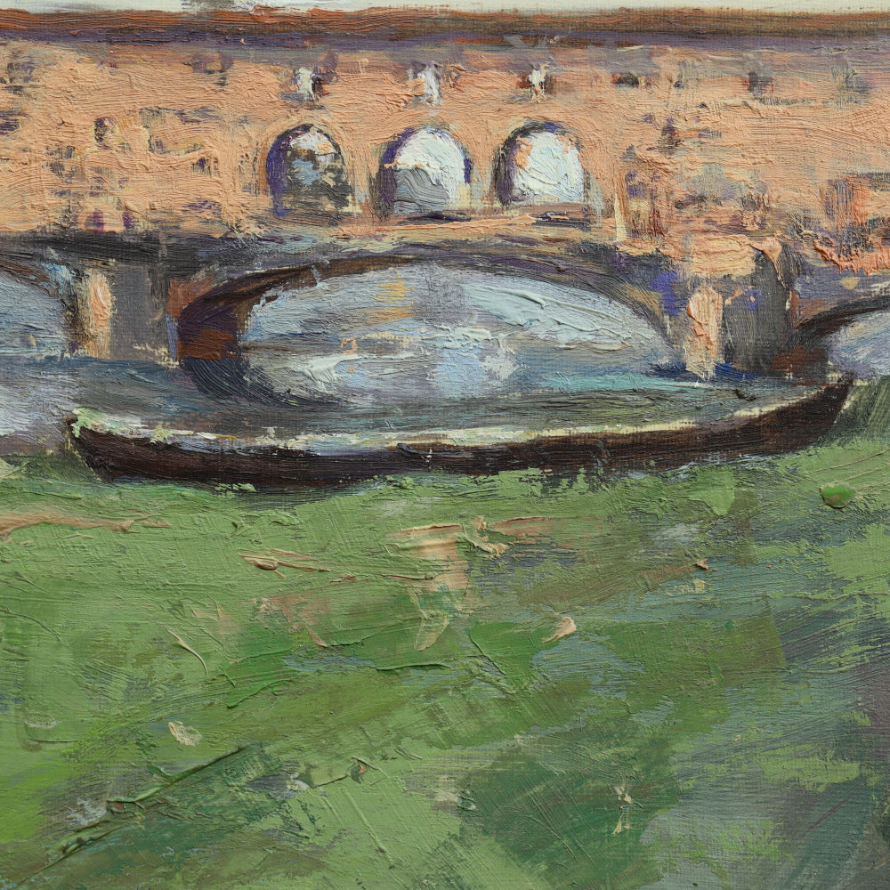 AW554: Aage Hansen View of the Ponte Vecchio, Florence Oil Painting Circa 1959