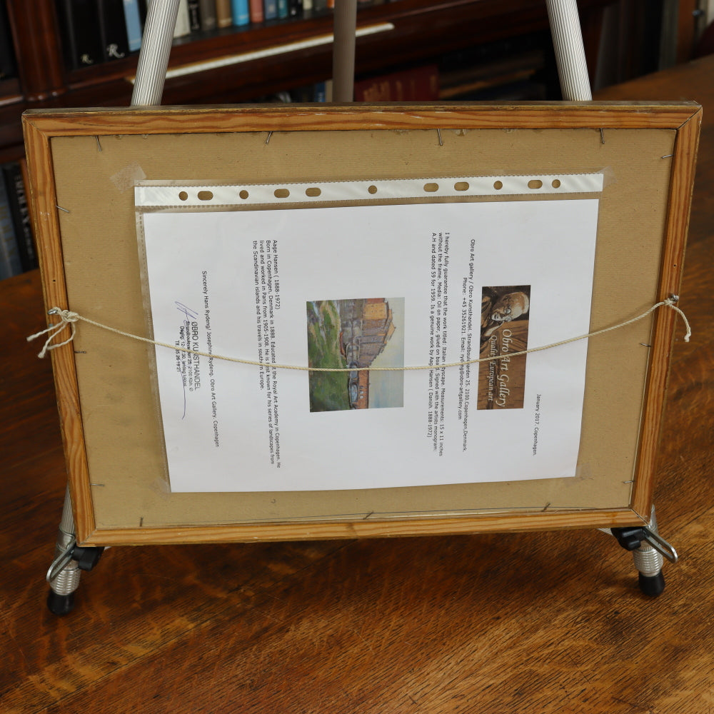 AW554: Aage Hansen View of the Ponte Vecchio, Florence Oil Painting Circa 1959