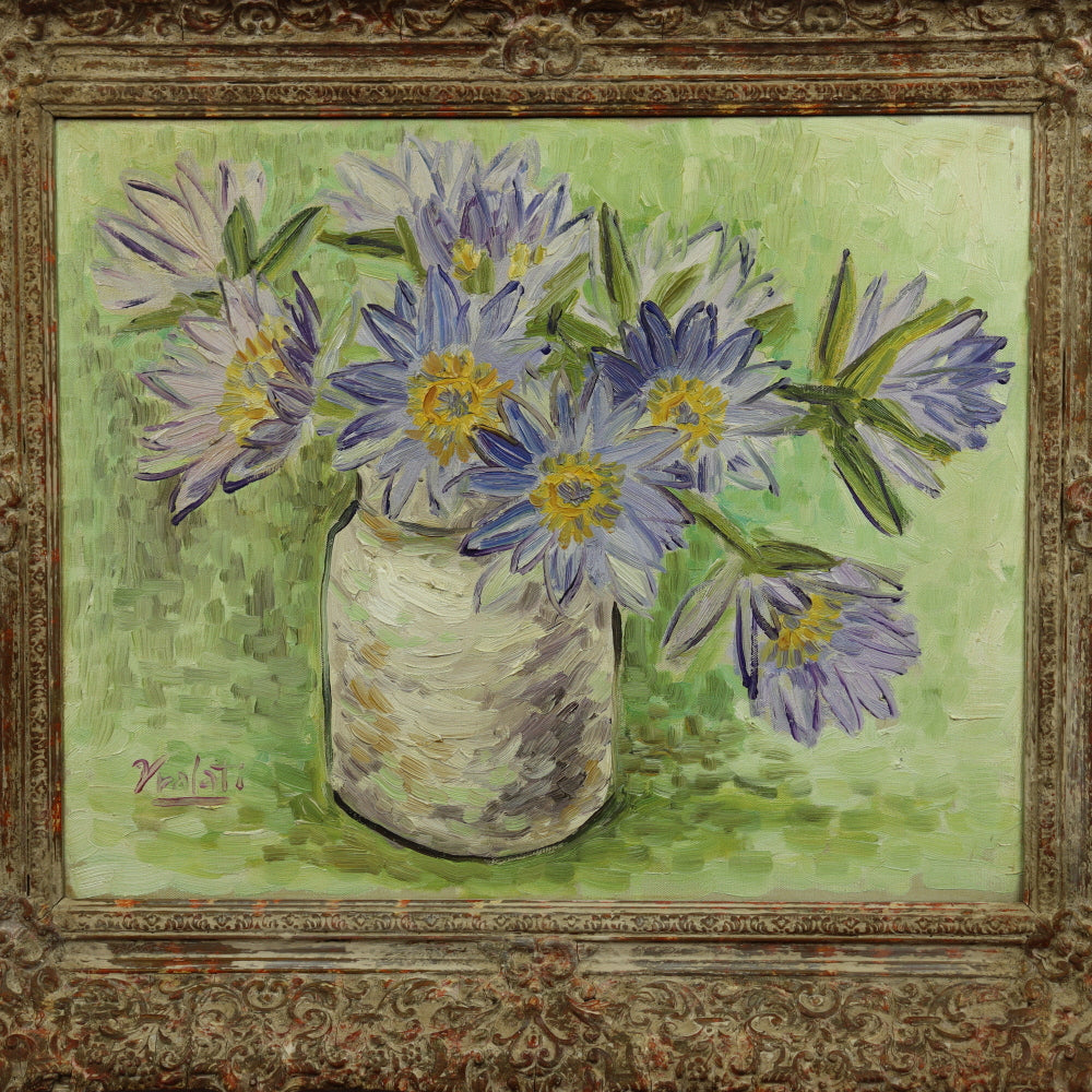 AW565: Mid 20th Century Impressionist Flower Still Life - Signed “Vralato" - Oil on Canvas