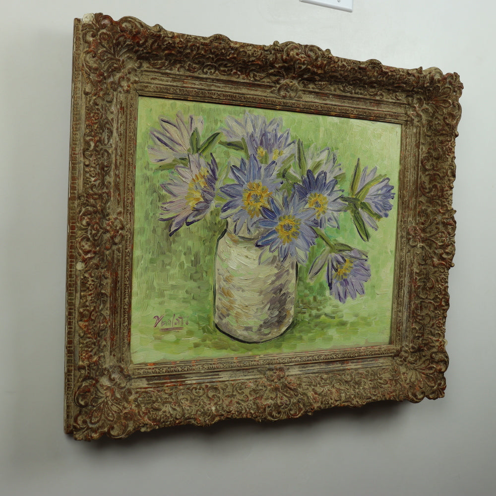 AW565: Mid 20th Century Impressionist Flower Still Life - Signed “Vralato" - Oil on Canvas