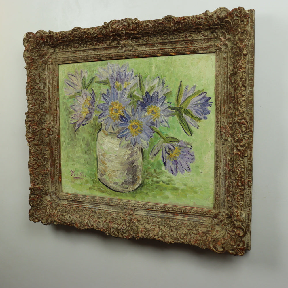 AW565: Mid 20th Century Impressionist Flower Still Life - Signed “Vralato" - Oil on Canvas