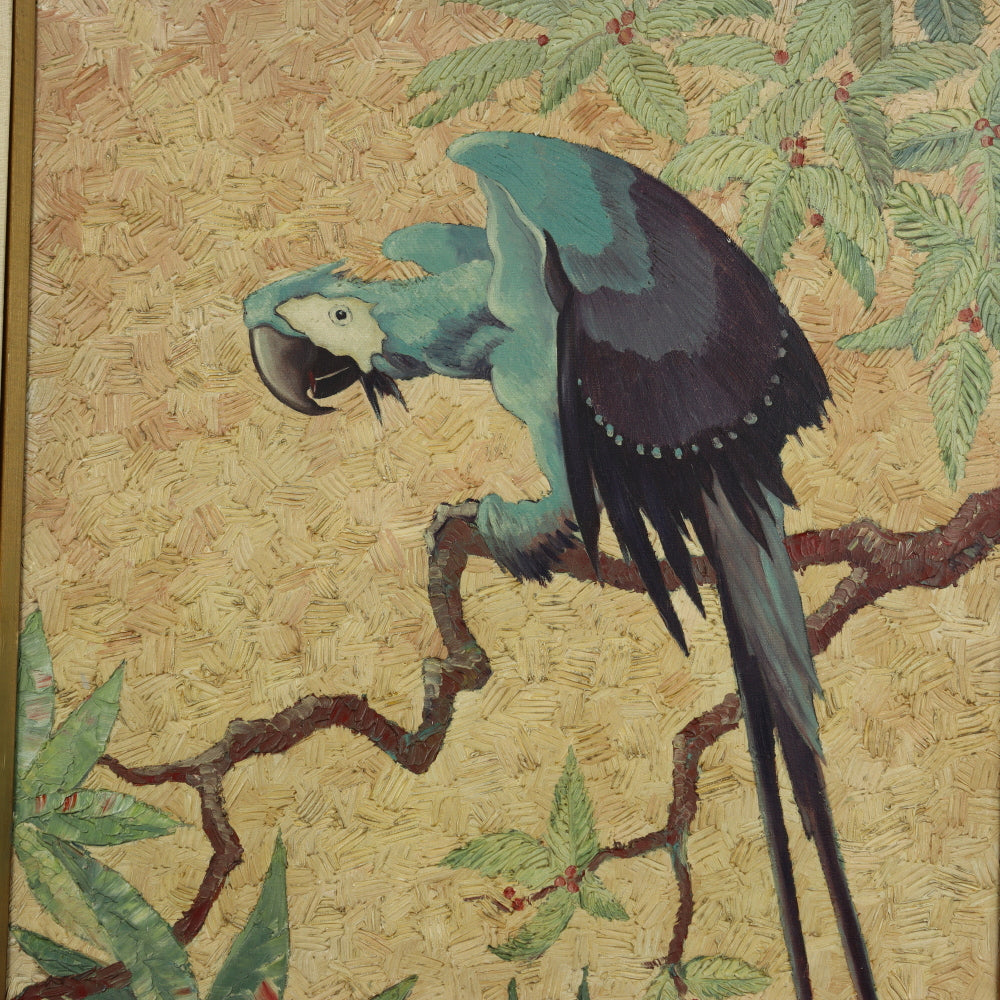 AW541: Harry Osaki Impressionist Oil on Canvas Painting of Macaw Parrot