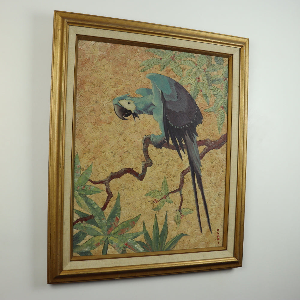 AW541: Harry Osaki Impressionist Oil on Canvas Painting of Macaw Parrot