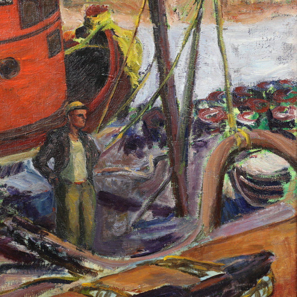 AW570: Ashcan / WPA School - "Red Tugboat" - Early 20th Century - Oil on Canvas