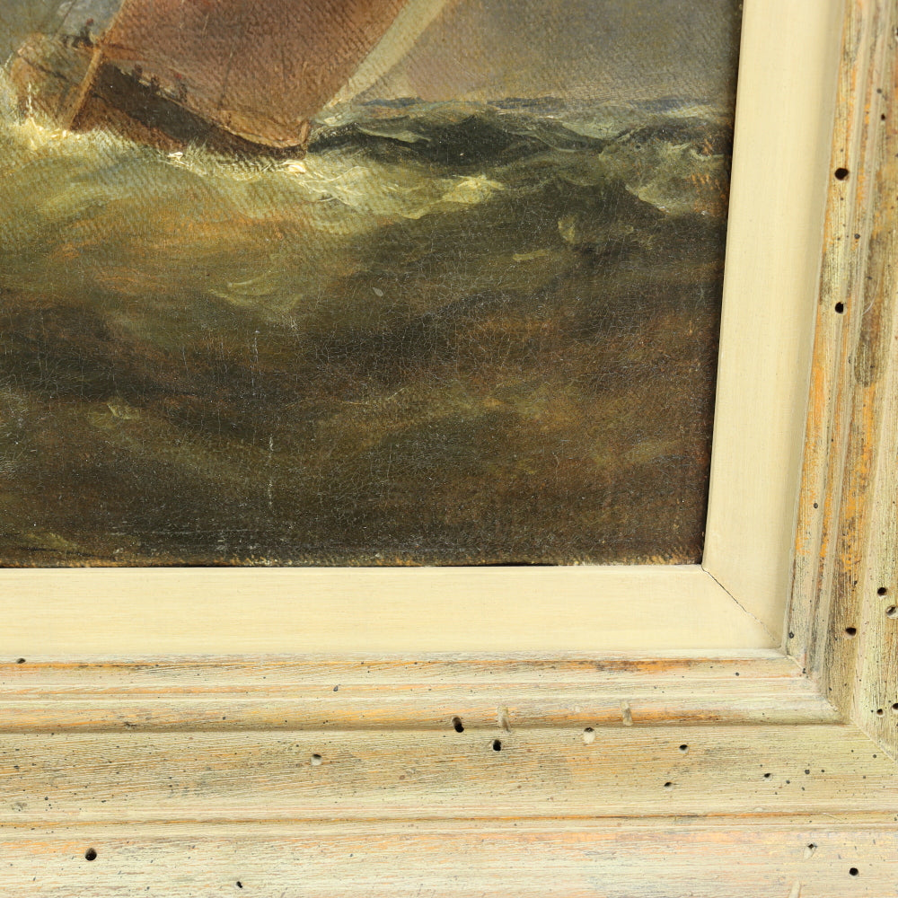 AW428: English Romanticism School - Boats On Stormy Seas - Oil on Canvas