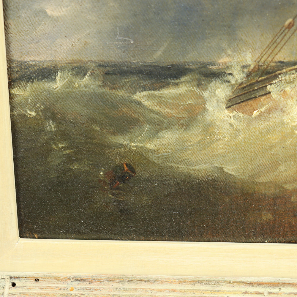 AW428: English Romanticism School - Boats On Stormy Seas - Oil on Canvas