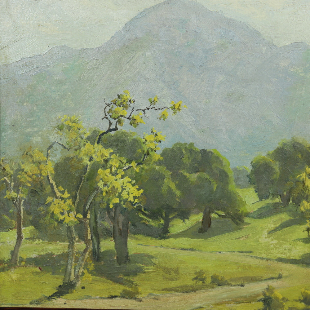 AW105: Ralph Holmes California Impressionist Oil on Board Plein Air Painting "Foothills Landscape" Early 20th Century
