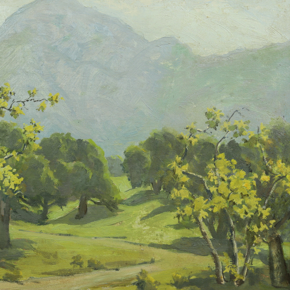 AW105: Ralph Holmes California Impressionist Oil on Board Plein Air Painting "Foothills Landscape" Early 20th Century
