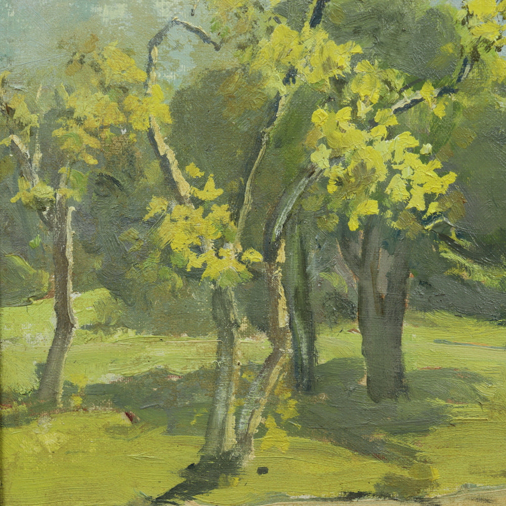 AW105: Ralph Holmes California Impressionist Oil on Board Plein Air Painting "Foothills Landscape" Early 20th Century