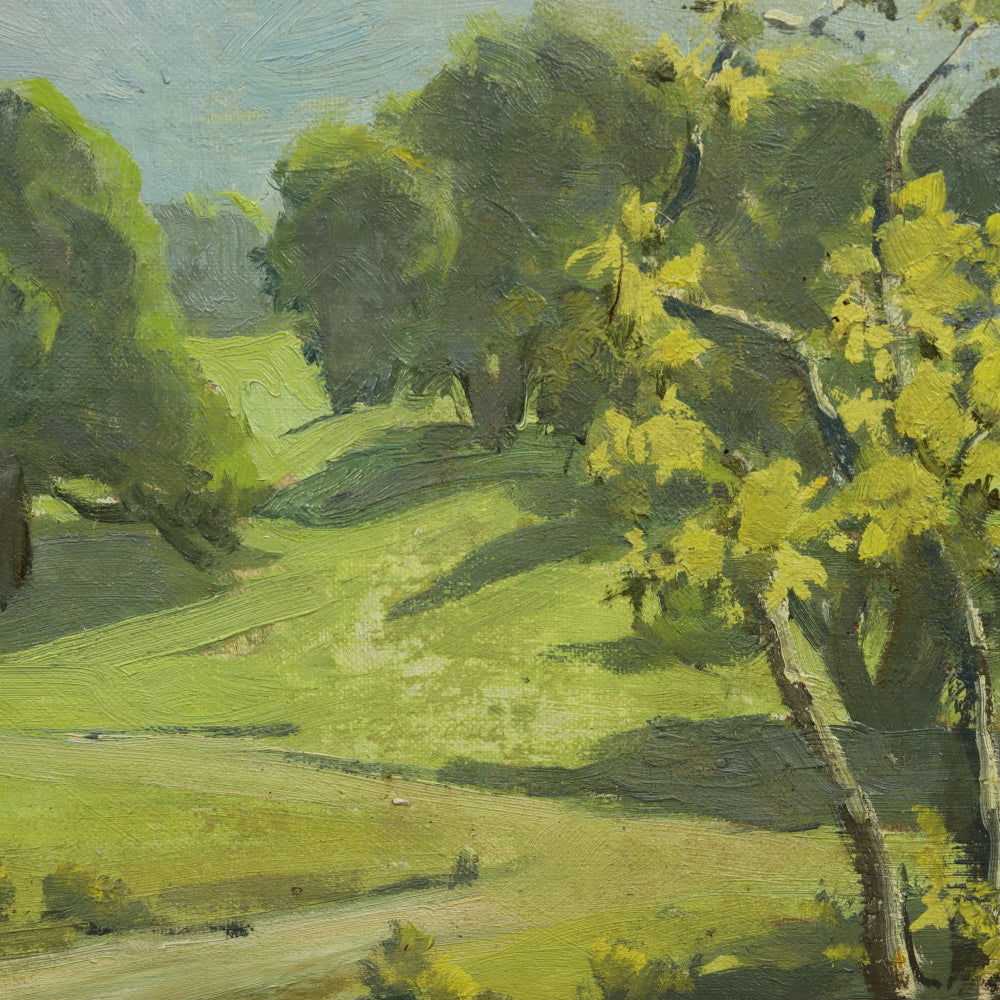 AW105: Ralph Holmes California Impressionist Oil on Board Plein Air Painting "Foothills Landscape" Early 20th Century