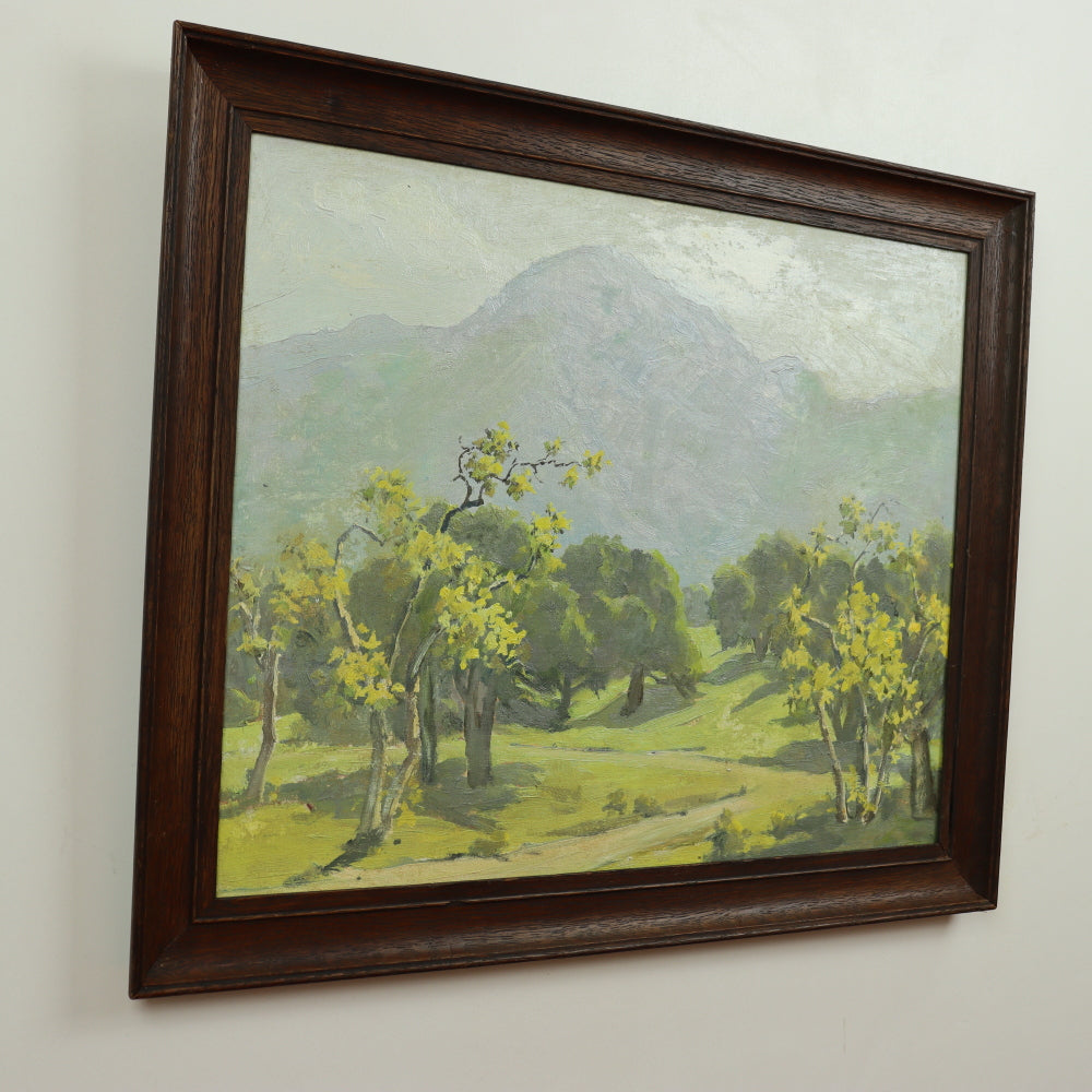 AW105: Ralph Holmes California Impressionist Oil on Board Plein Air Painting "Foothills Landscape" Early 20th Century