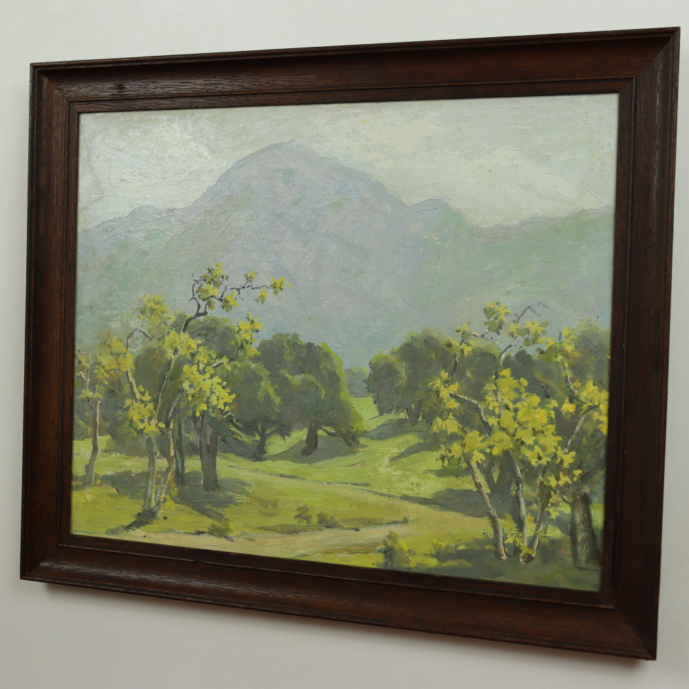 AW105: Ralph Holmes California Impressionist Oil on Board Plein Air Painting "Foothills Landscape" Early 20th Century