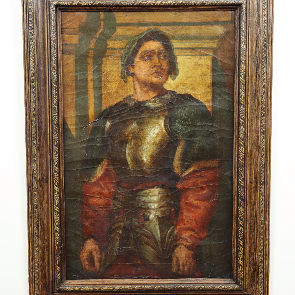 AW602: Early 20th C Portrait of Young Spanish Colonial Conquistador Oil on Canvas