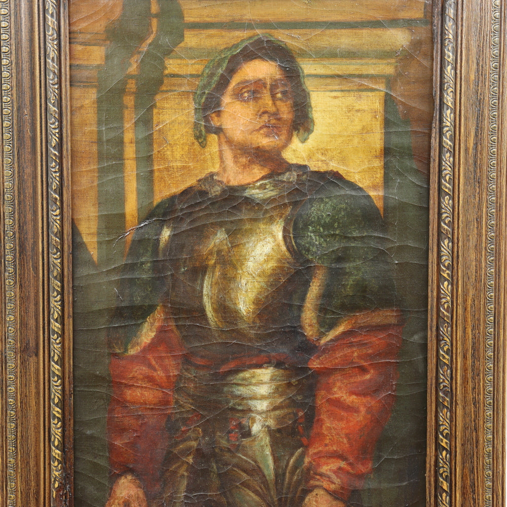 AW602: Early 20th C Portrait of Young Spanish Colonial Conquistador Oil on Canvas