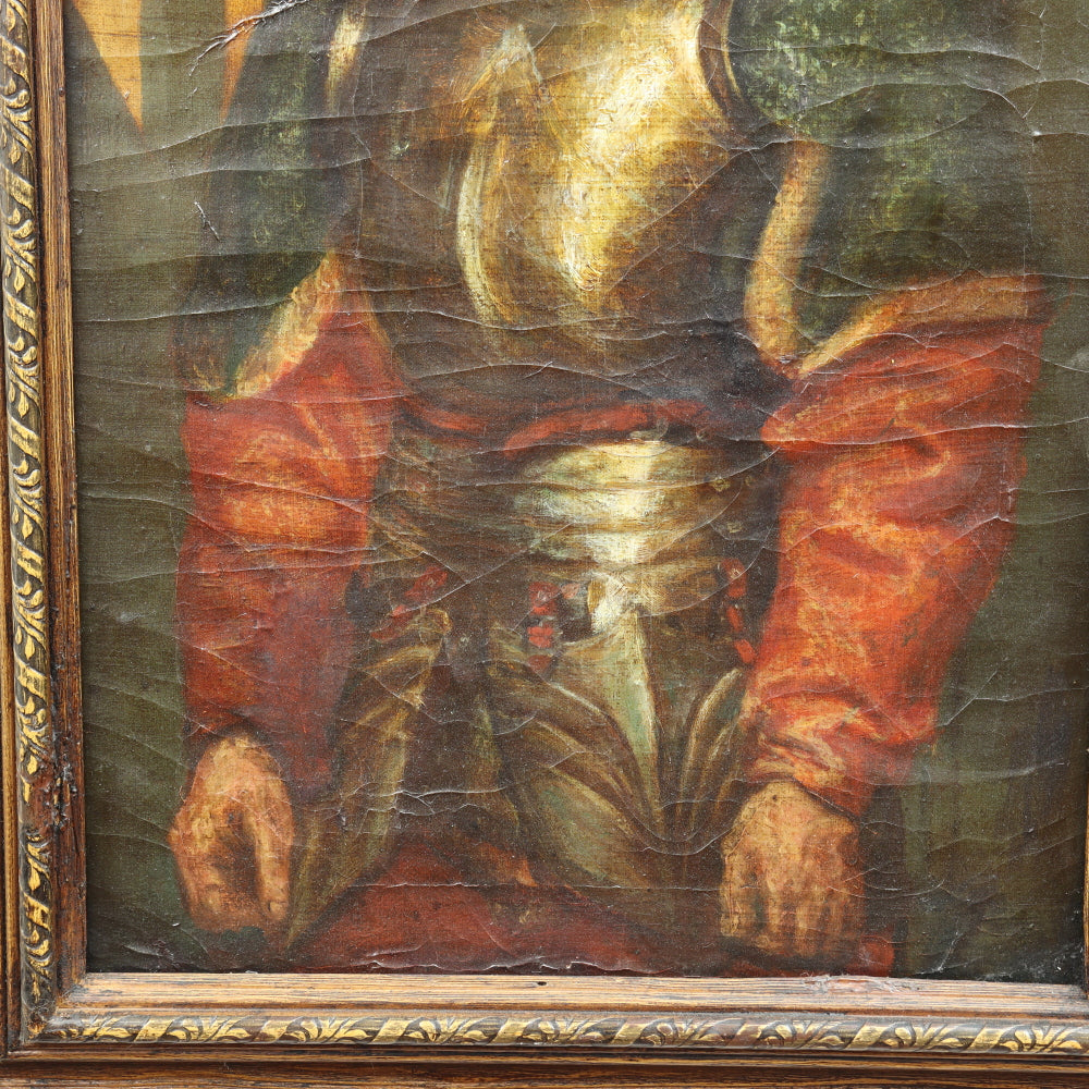 AW602: Early 20th C Portrait of Young Spanish Colonial Conquistador Oil on Canvas