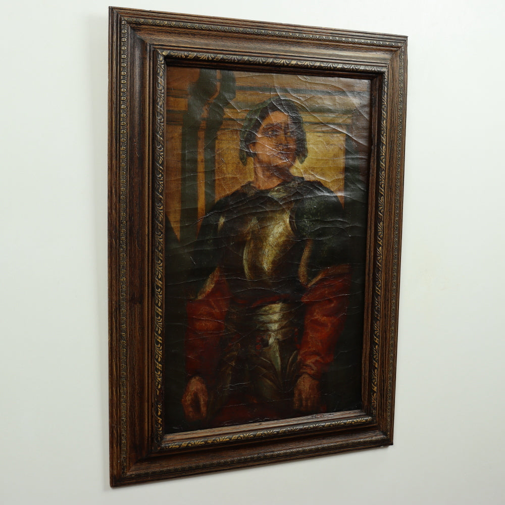 AW602: Early 20th C Portrait of Young Spanish Colonial Conquistador Oil on Canvas