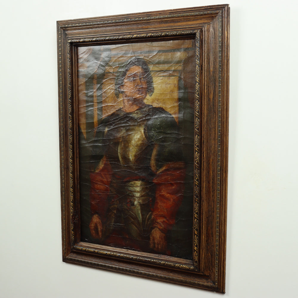 AW602: Early 20th C Portrait of Young Spanish Colonial Conquistador Oil on Canvas
