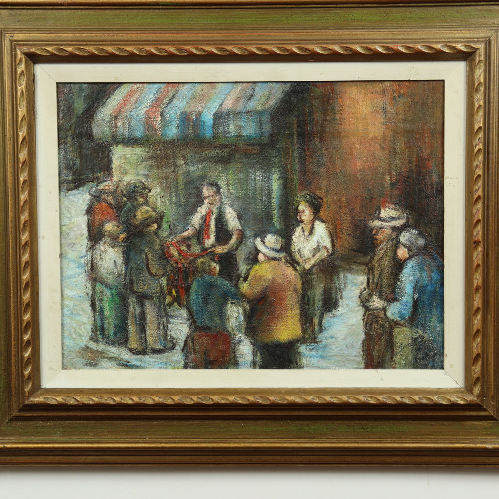 AW603: Early 20th C Ashcan School - "City Merchant #1" - Illegibly Signed Oil on Canvas