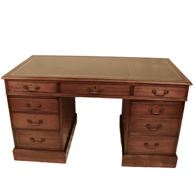 Antique Georgian Mahogany Pedestal Desk W/ Leather Inset Top | Work of Man