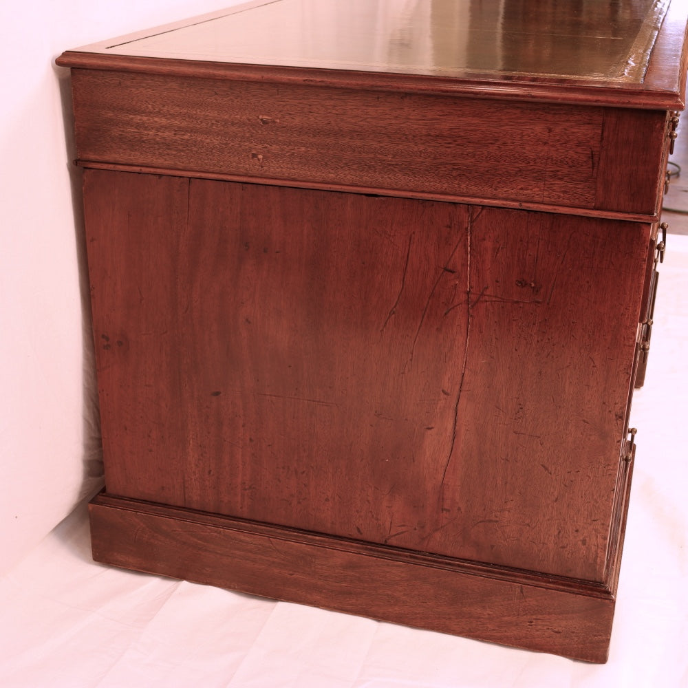 AF5-019: Restored Antique Mid 19th Century English Georgian Style  Mahogany Pedestal Desk W/ Leather Inset Top