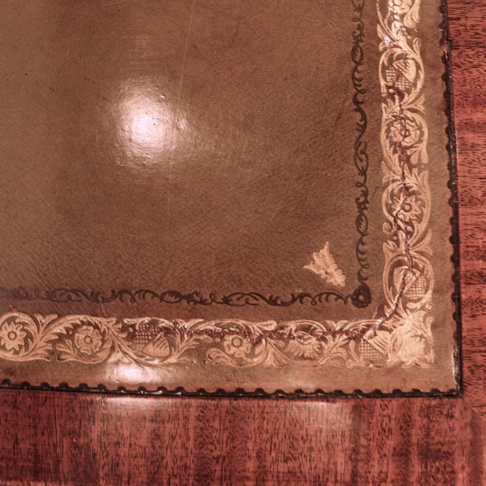 AF5-019: Restored Antique Mid 19th Century English Georgian Style  Mahogany Pedestal Desk W/ Leather Inset Top