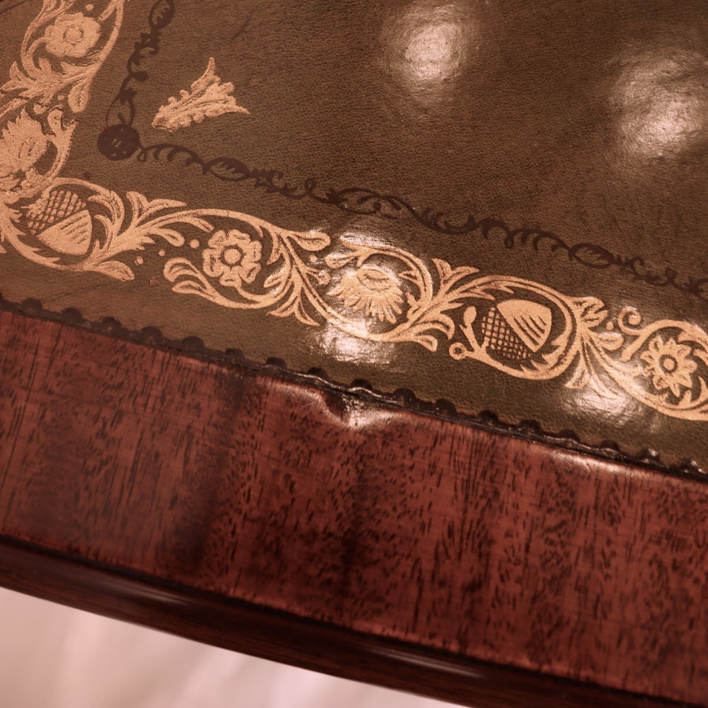 AF5-019: Restored Antique Mid 19th Century English Georgian Style  Mahogany Pedestal Desk W/ Leather Inset Top