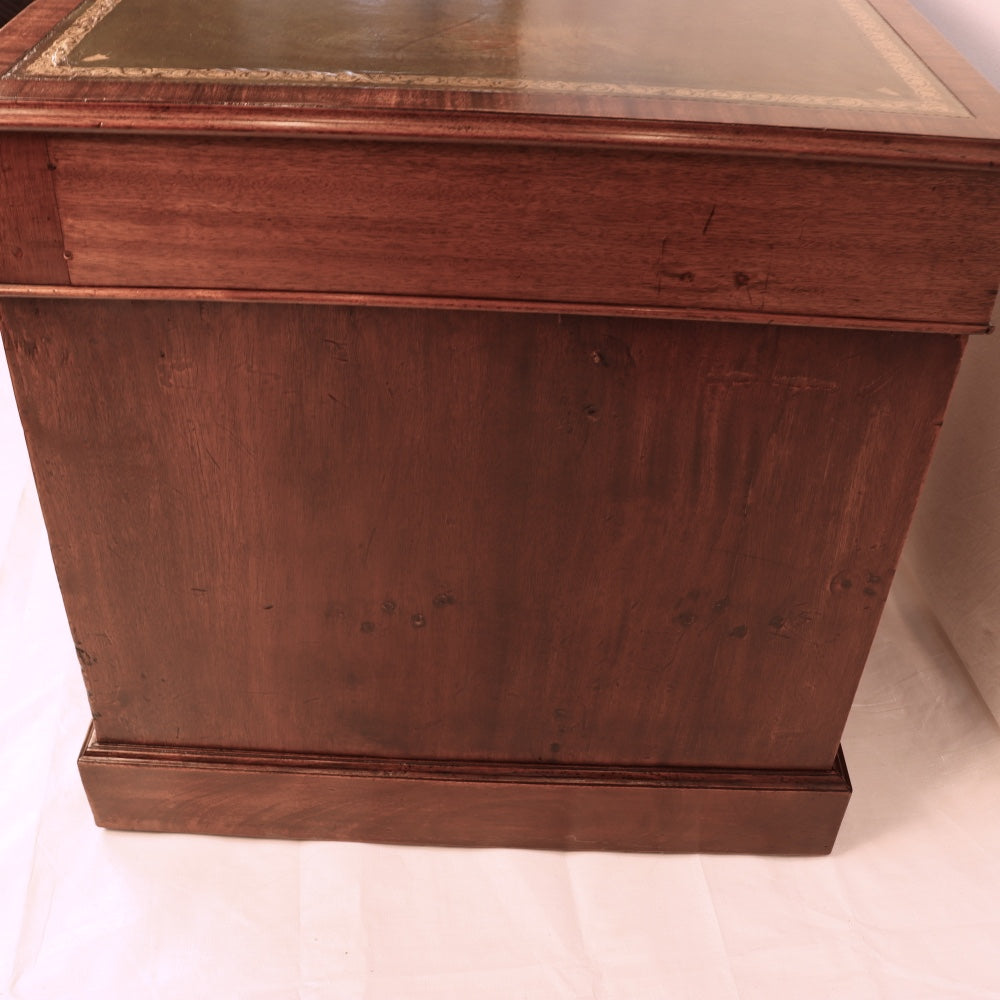 AF5-019: Restored Antique Mid 19th Century English Georgian Style  Mahogany Pedestal Desk W/ Leather Inset Top