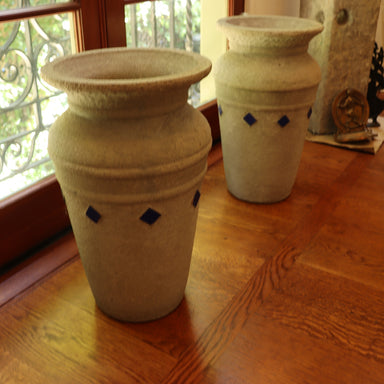 Antique Hillside Pottery Pair Circa 1920's Pots Blue Tiles | Work of Man