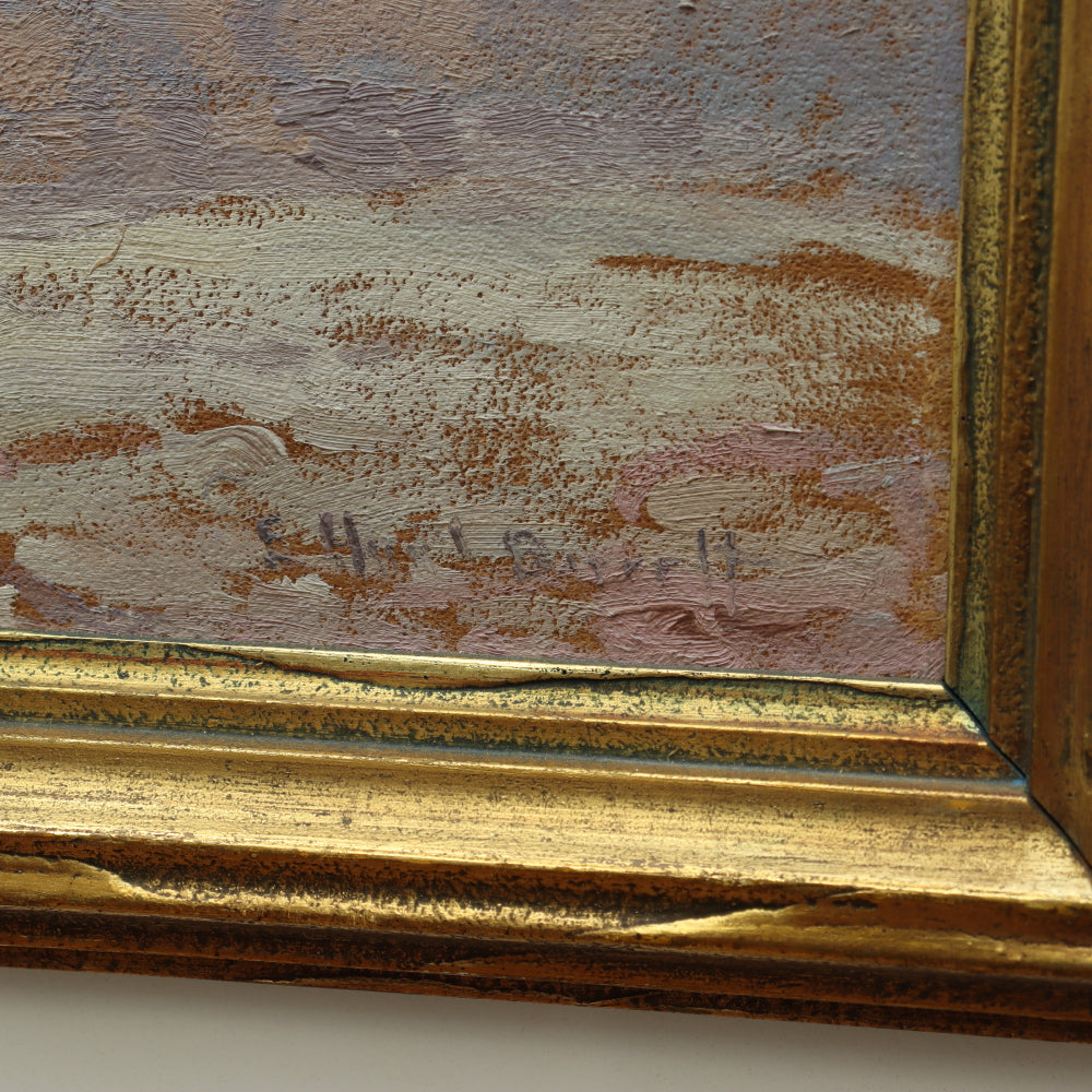 AW085: Elizabeth Hunt Barrett American Impressionist Oil on Board Painting "Snowy Mountains"