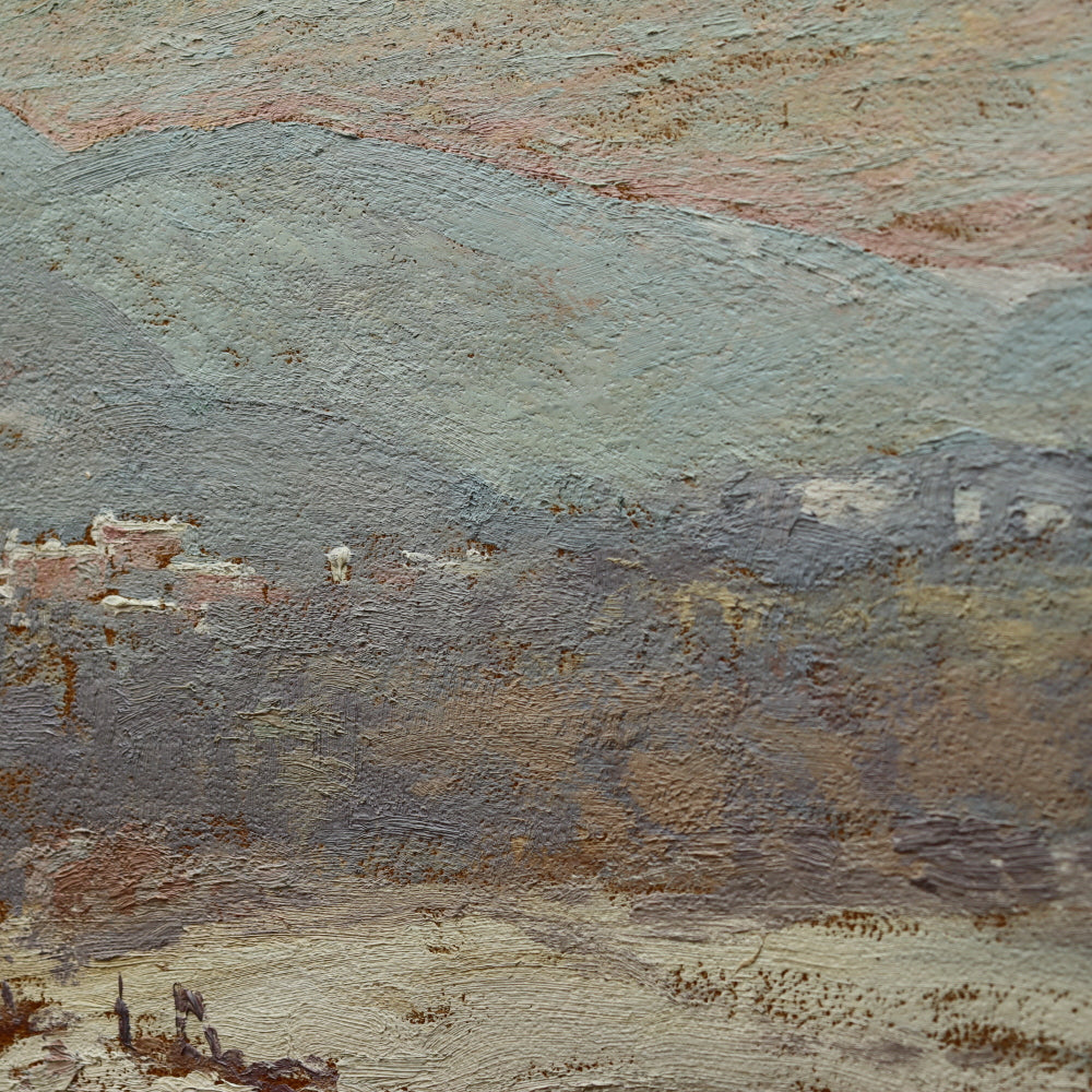 AW085: Elizabeth Hunt Barrett American Impressionist Oil on Board Painting "Snowy Mountains"