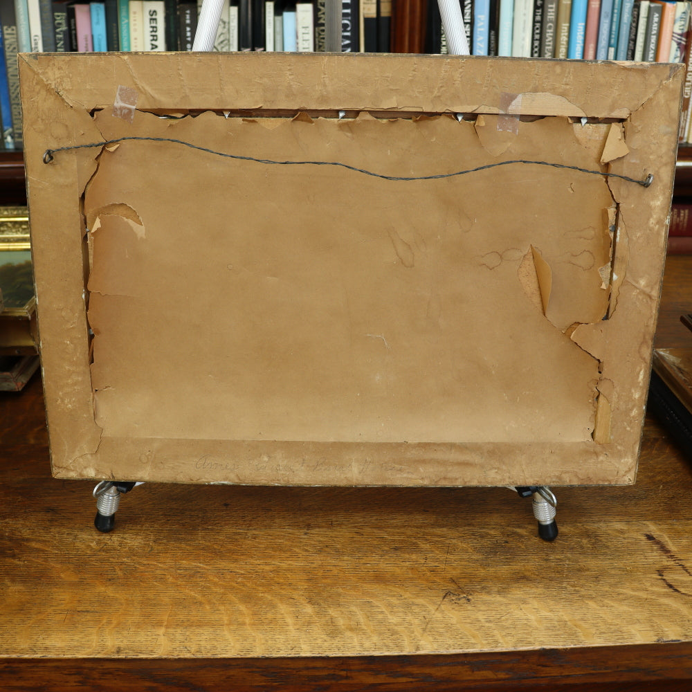 AW085: Elizabeth Hunt Barrett American Impressionist Oil on Board Painting "Snowy Mountains"