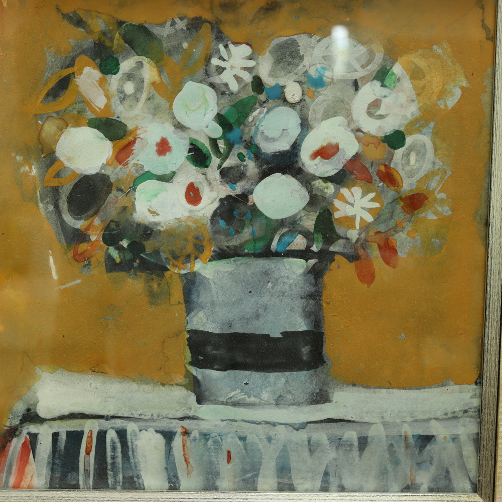 AW4-020: Albert Zavaro - Original Gouche Abstract Nude With Flowers - Mid 20th Century