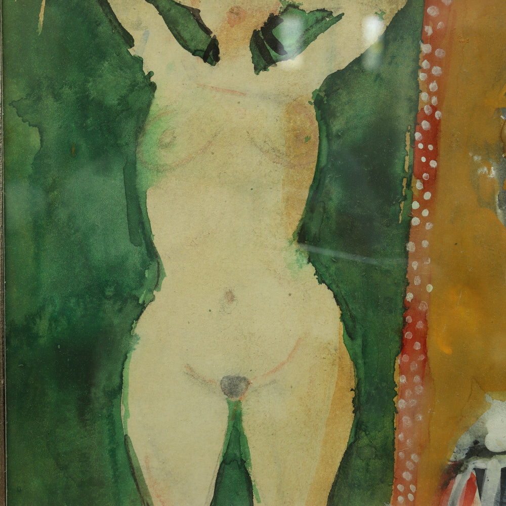 AW4-020: Albert Zavaro - Original Gouche Abstract Nude With Flowers - Mid 20th Century