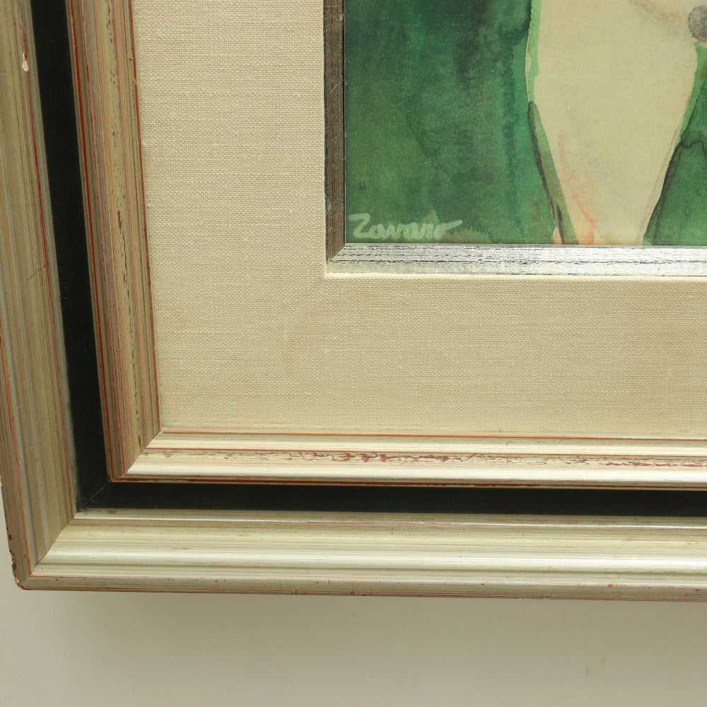 AW4-020: Albert Zavaro - Original Gouche Abstract Nude With Flowers - Mid 20th Century