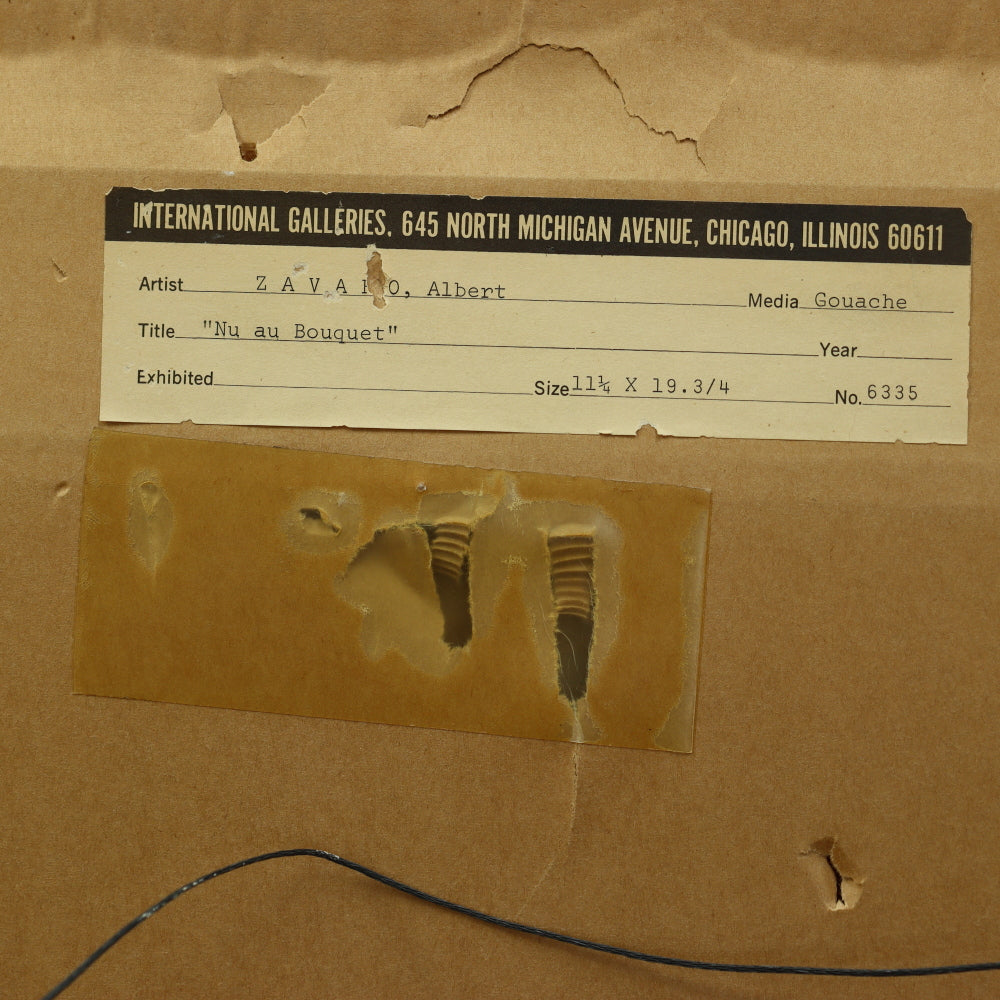 AW4-020: Albert Zavaro - Original Gouche Abstract Nude With Flowers - Mid 20th Century