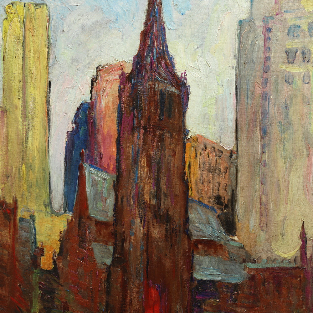 AW616: Mary Andrade St. Marks Church Philadelphia Oil on Board Painting Mid 20th Century