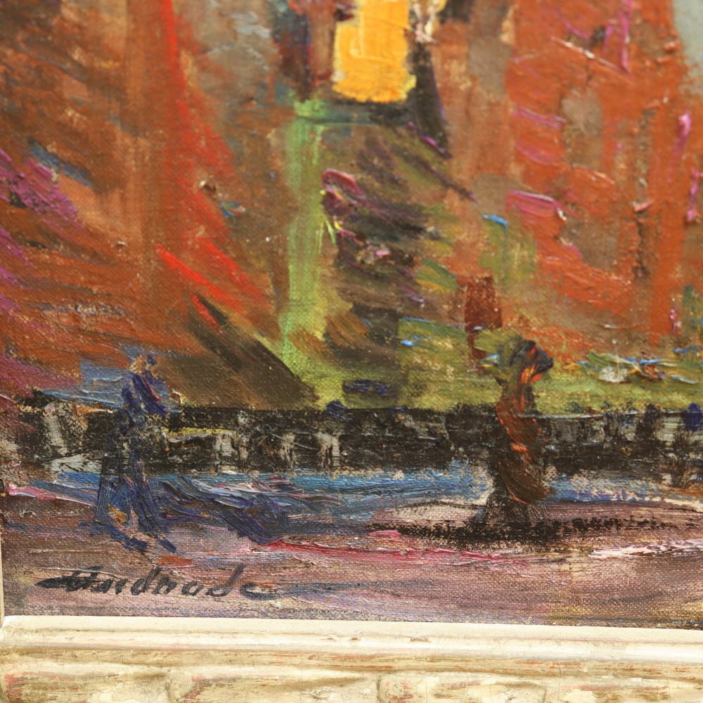AW616: Mary Andrade St. Marks Church Philadelphia Oil on Board Painting Mid 20th Century