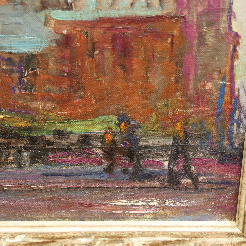 AW616: Mary Andrade St. Marks Church Philadelphia Oil on Board Painting Mid 20th Century